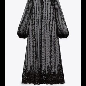 Zara Black Lace Maxi Dress with Balloon Sleeves
